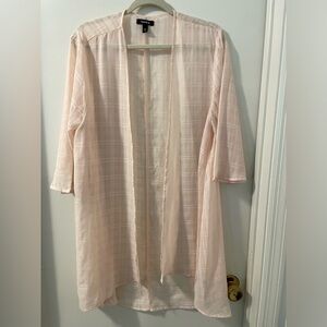 Torrid Light Peachy Pink Plaid Long Sheer Kimono Cardigan Open Front Women’s M/L